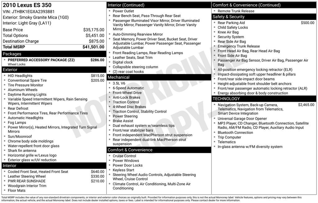 Used 2010 Lexus ES 350 w/ Preferred Accessory Package FWD image 42