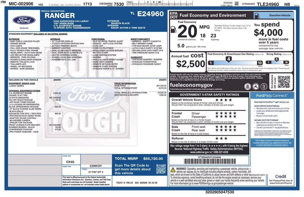 New 2026 Ford Ranger Lariat w/ FX4 Off-Road Package AWD/4WD image 7