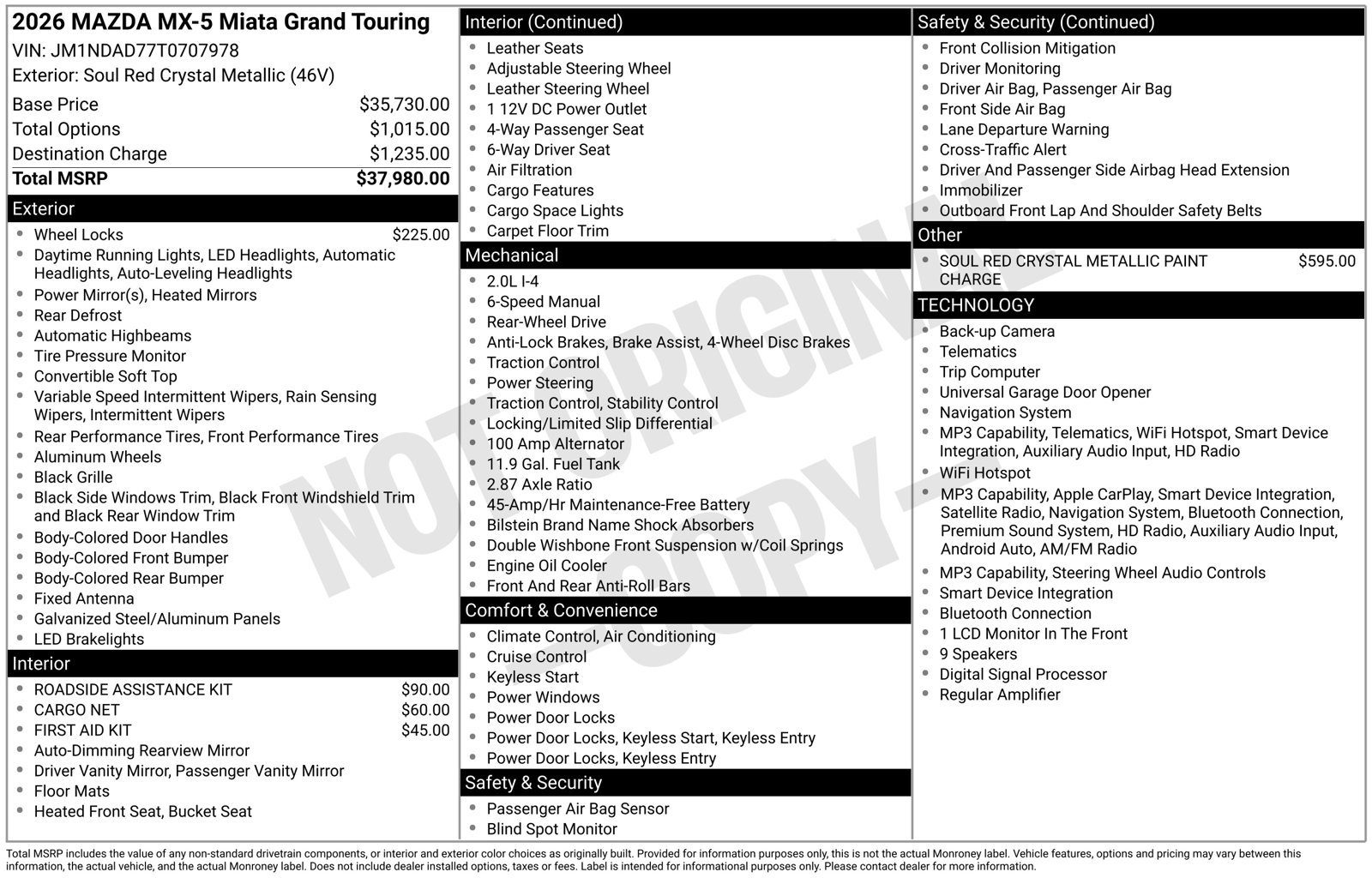 New 2026 MAZDA MX-5 Miata Grand Touring RWD image 4