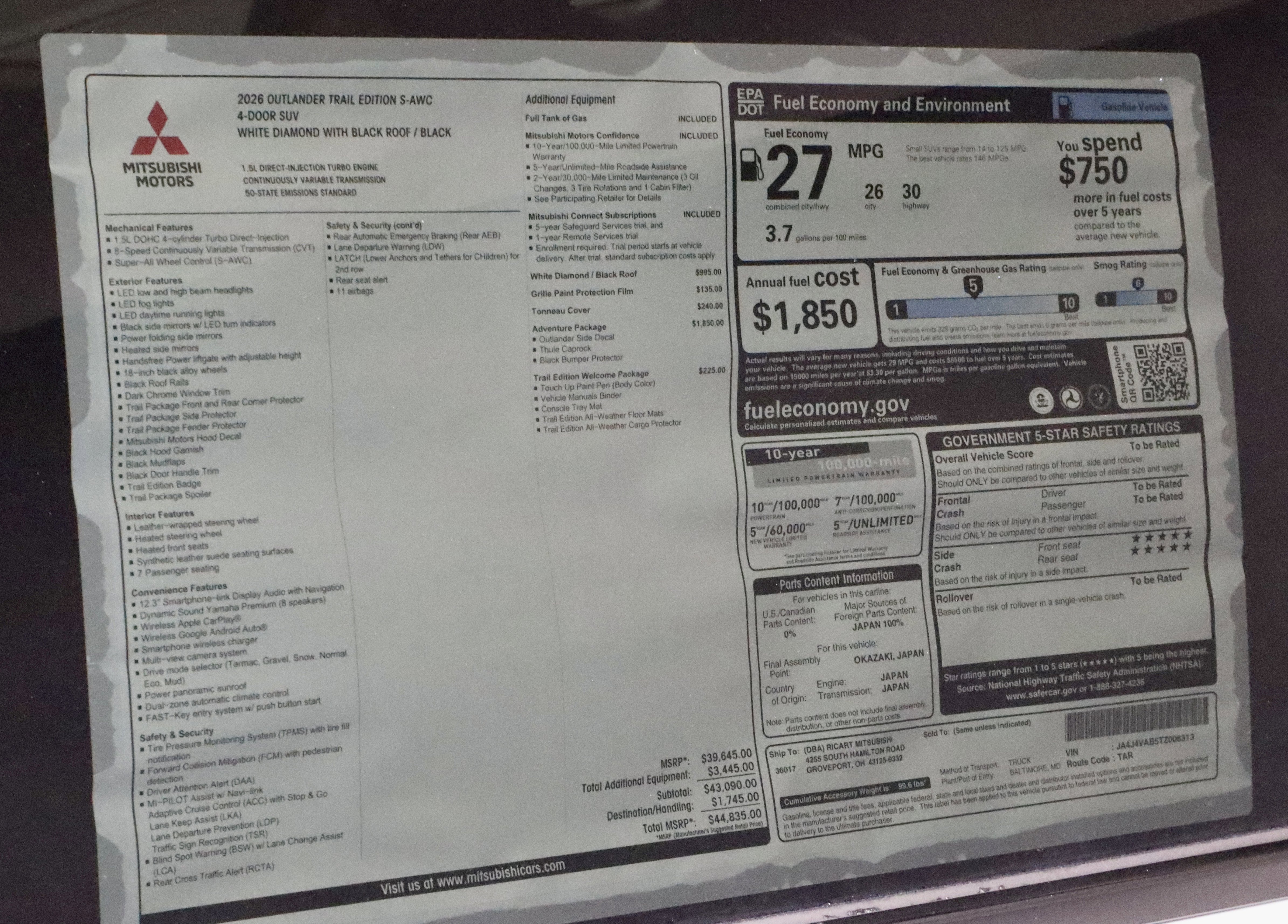 New 2026 Mitsubishi Outlander Trail Edition image 37