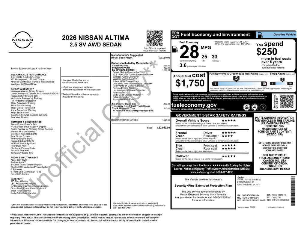 New 2026 Nissan Altima 2.5 SV w/ SV Special Edition Package image 2