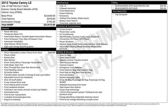 Used 2012 Toyota Camry LE image 7