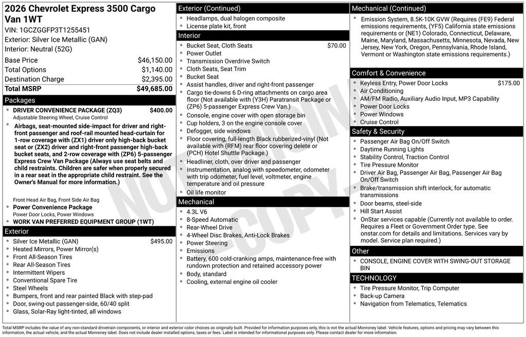 New 2026 Chevrolet Express 3500 w/ Driver Convenience Package RWD image 4
