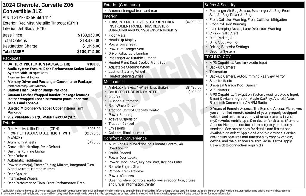 Used 2024 Chevrolet Corvette Z06 w/ Battery Protection Package RWD image 3