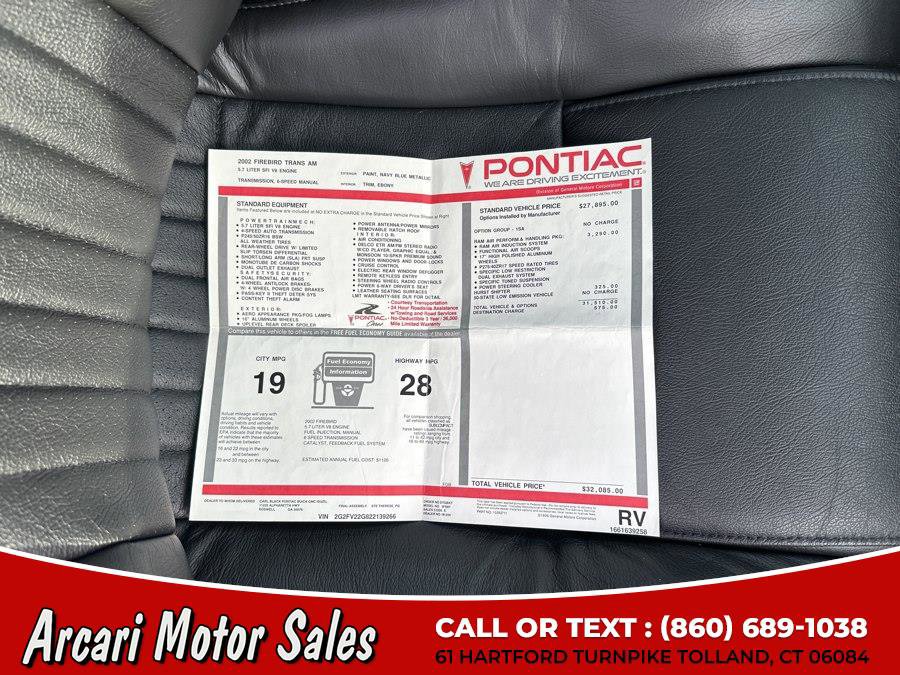 Used 2002 Pontiac Firebird Trans Am w/ SLP Firehawk Pkg image 29