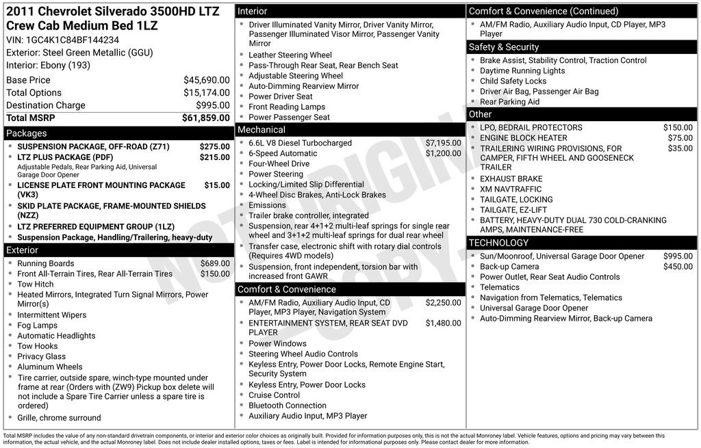 Used 2011 Chevrolet Silverado 3500 LTZ w/ Suspension Package, Off-Road AWD/4WD image 11