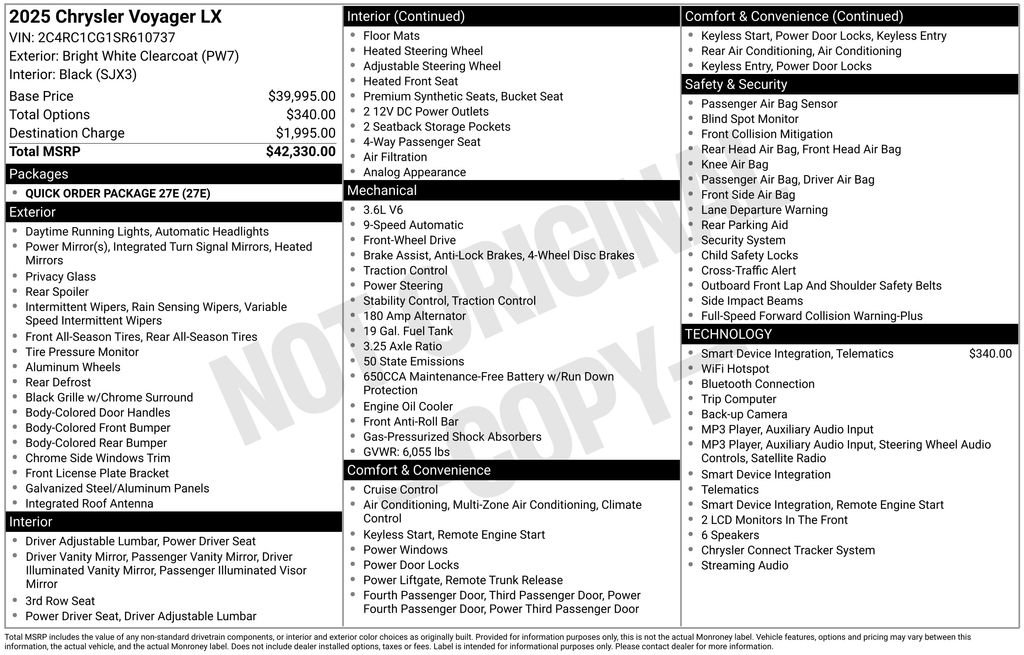 New 2025 Chrysler Voyager LX FWD image 2