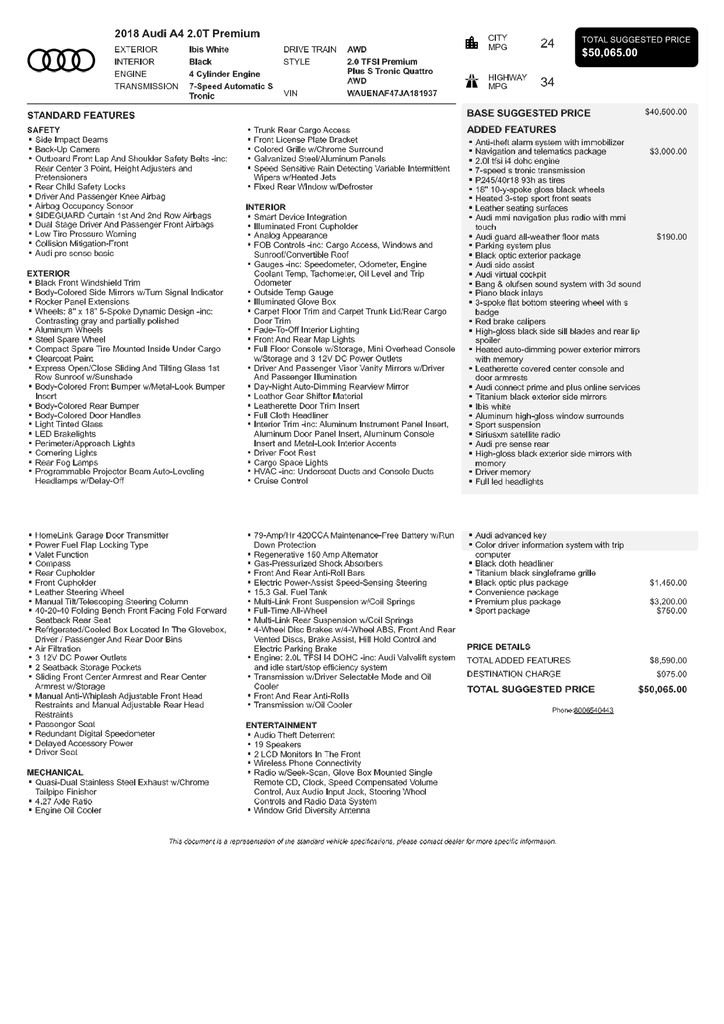 Used 2018 Audi A4 2.0T Premium Plus w/ Premium Plus Package image 3