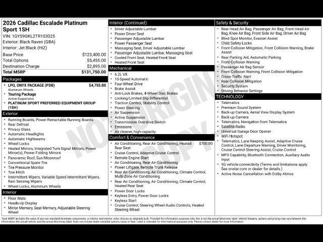 Certified 2026 Cadillac Escalade Platinum Sport w/ LPO, ONYX Package AWD/4WD image 39