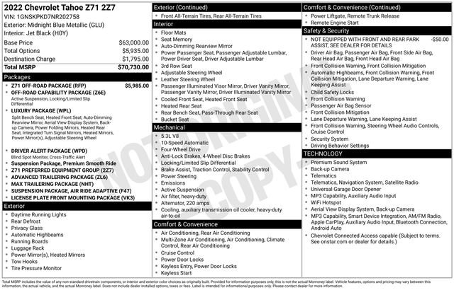 Used 2022 Chevrolet Tahoe Z71 w/ Z71 Off-Road Package image 33