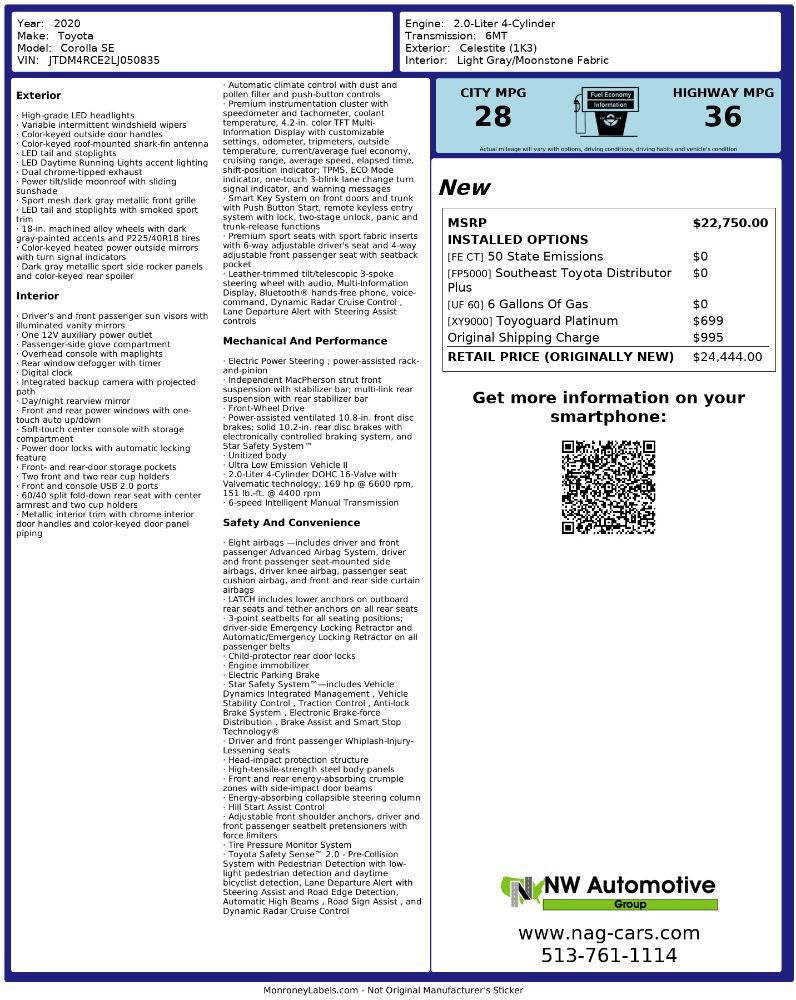 Used 2020 Toyota Corolla SE FWD image 2