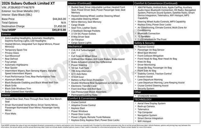 New 2026 Subaru Outback Limited XT AWD/4WD image 4