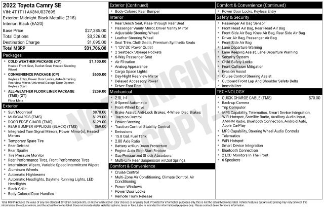 Certified 2022 Toyota Camry SE w/ Cold Weather Package FWD image 17