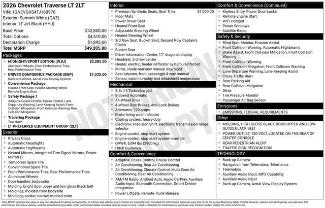 New 2026 Chevrolet Traverse LT w/ Midnight/Sport Edition image 72