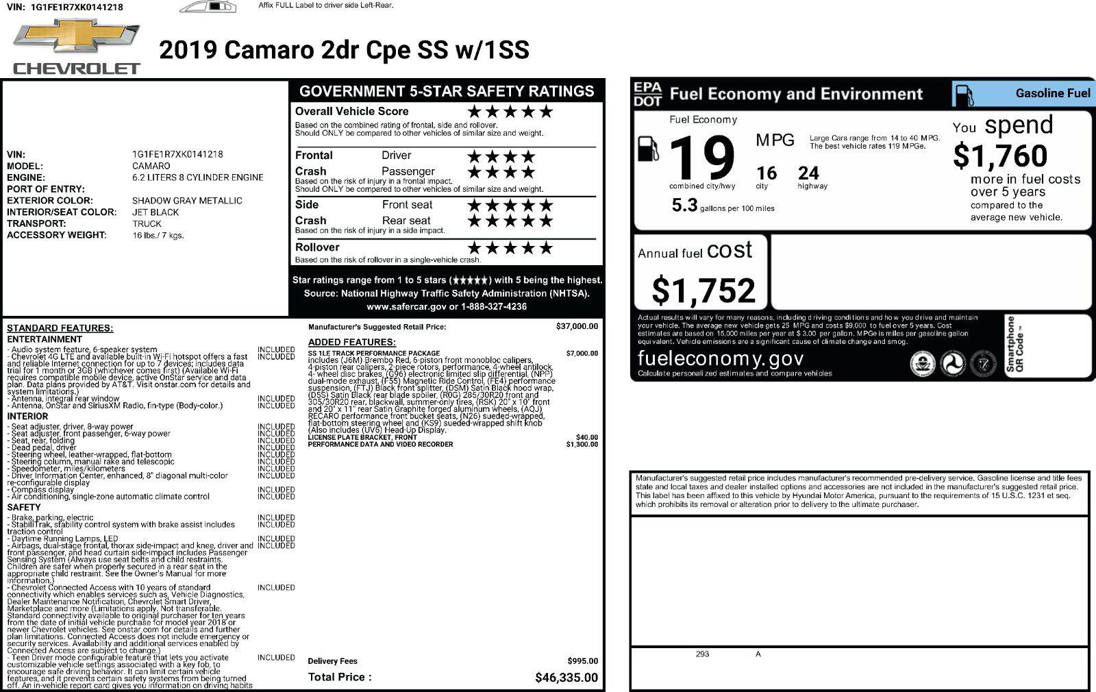 Used 2019 Chevrolet Camaro SS RWD image 12