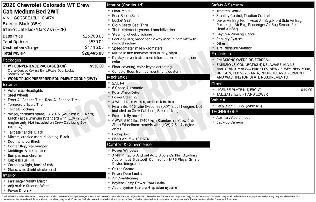 Used 2020 Chevrolet Colorado W/T w/ WT Convenience Package image 6