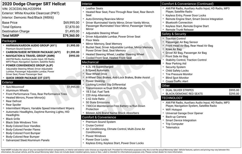 Used 2020 Dodge Charger SRT Hellcat w/ Harman/Kardon Audio Group image 7