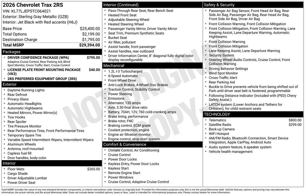 New 2026 Chevrolet Trax RS w/ Driver Confidence Package FWD image 20
