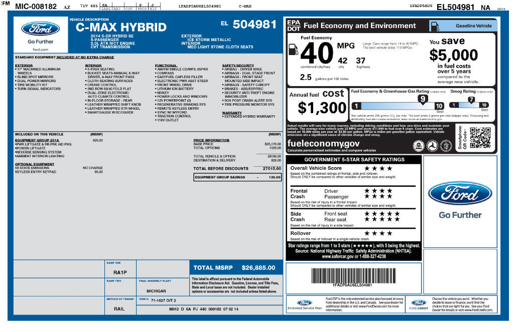 Used 2014 Ford C-MAX SE w/ Equipment Group 201A FWD image 2