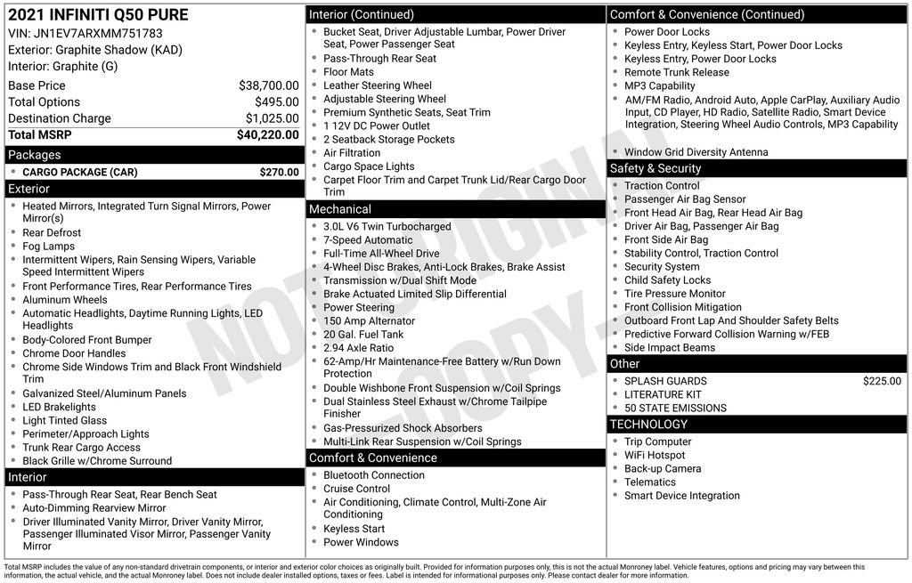 Used 2021 INFINITI Q50 Pure w/ Cargo Package image 32