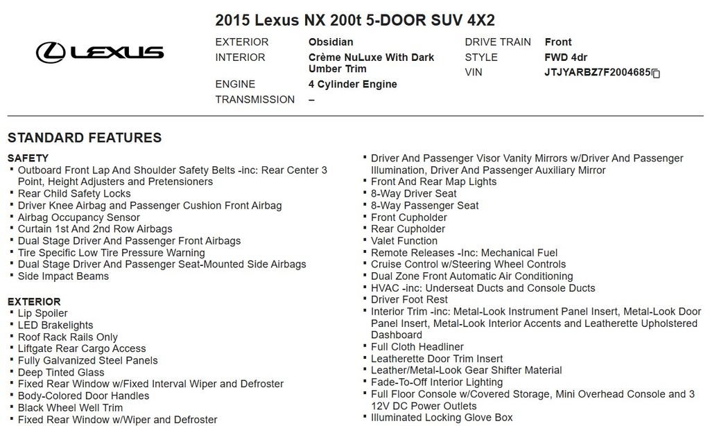 Used 2015 Lexus NX 200t FWD w/ Premium Package image 17