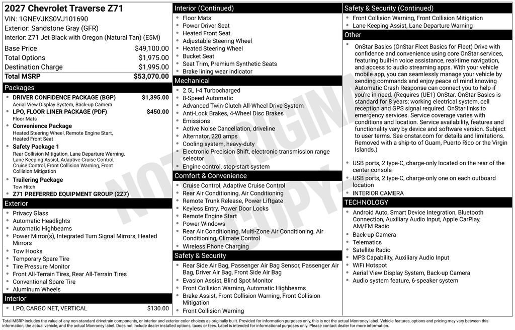 New 2027 Chevrolet Traverse Z71 w/ Driver Confidence Package AWD/4WD image 5
