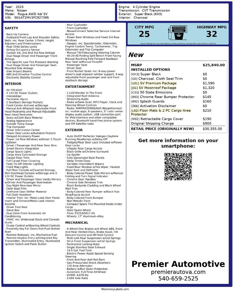 Used 2015 Nissan Rogue SV w/ SV Premium Package image 2