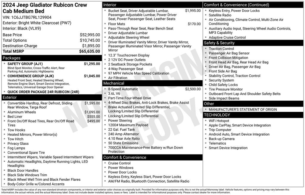 Certified 2024 Jeep Gladiator Rubicon w/ Safety Group AWD/4WD image 6