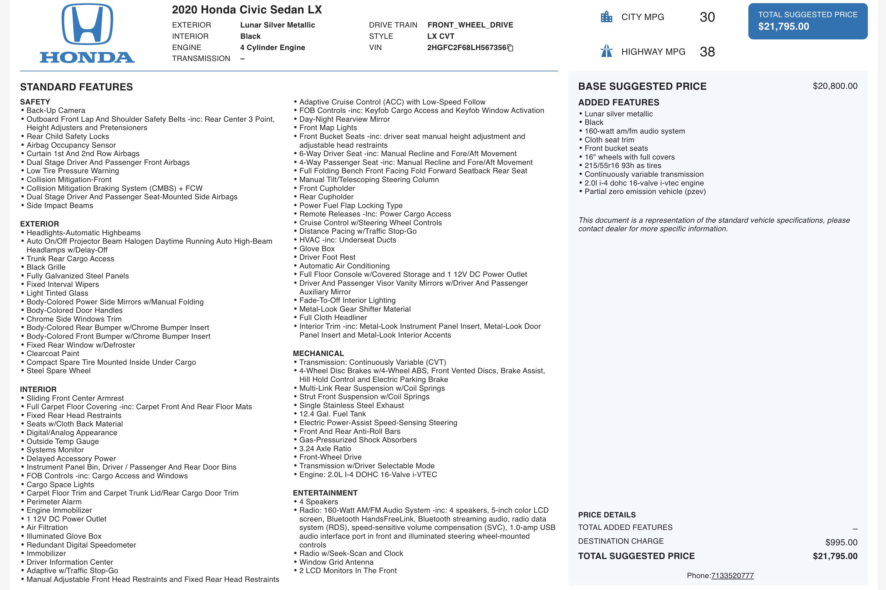 Used 2020 Honda Civic LX image 2