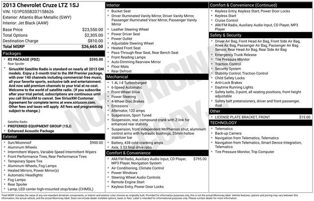 Used 2013 Chevrolet Cruze LTZ w/ RS Package image 7