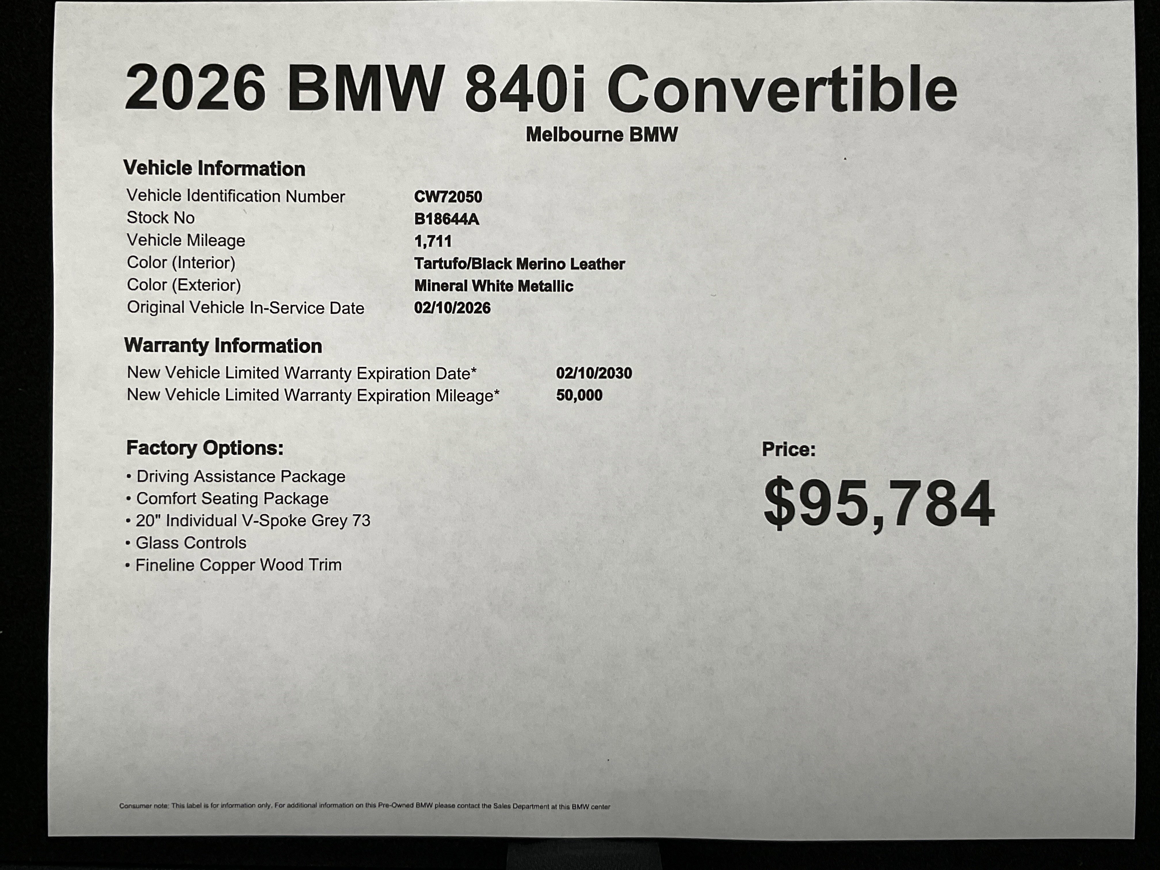 Used 2026 BMW 840i Convertible w/ Comfort Seating Package RWD image 36
