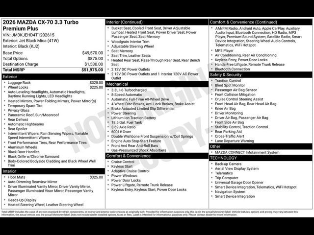 New 2026 MAZDA CX-70 3.3 Turbo w/ Premium Plus Pkg AWD/4WD image 2