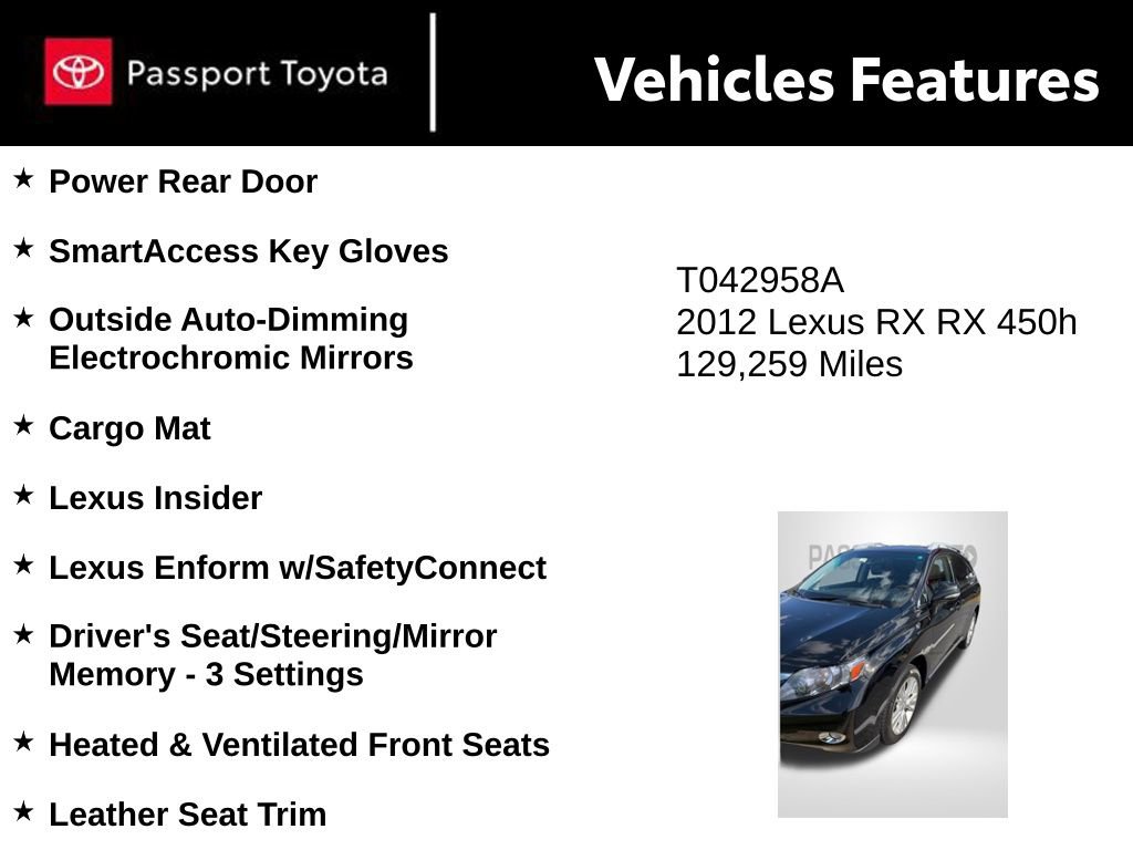 Used 2012 Lexus RX 450h AWD w/ Premium Pkg image 10