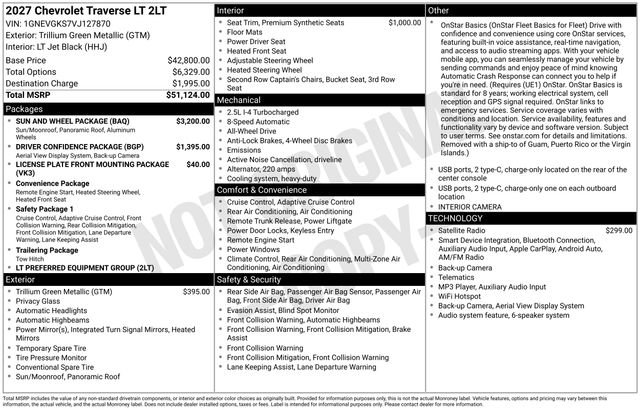 New 2027 Chevrolet Traverse LT w/ Sun and Wheel Package AWD/4WD image 4