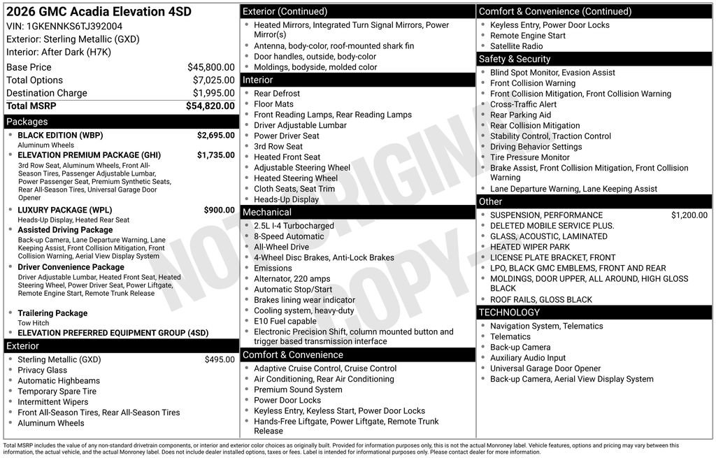 New 2026 GMC Acadia Elevation w/ Black Edition AWD/4WD image 28