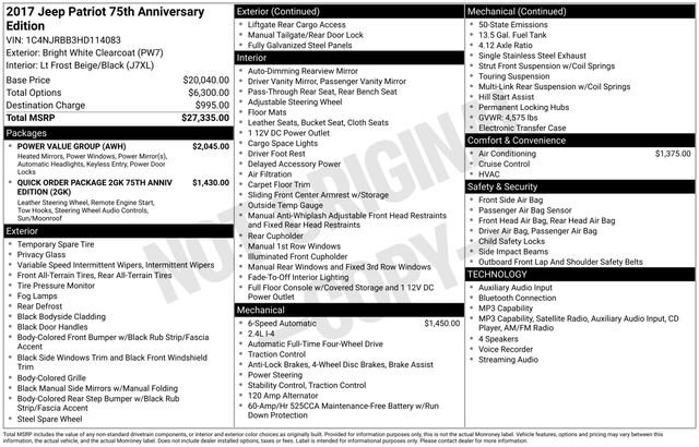 Used 2017 Jeep Patriot 75th Anniversary w/ Power Value Group AWD/4WD image 28