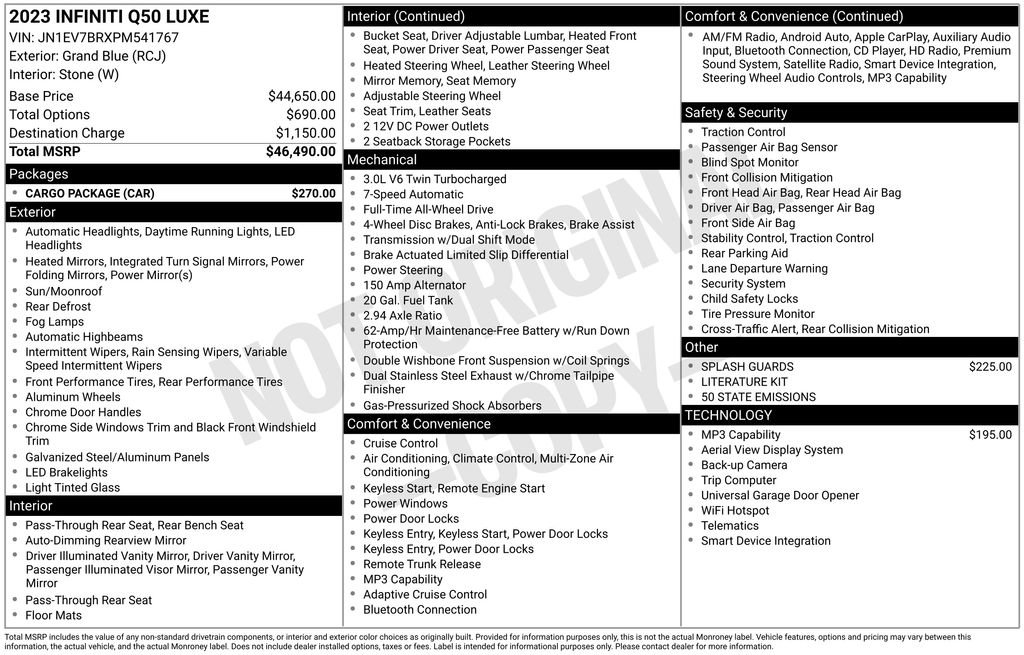 Used 2023 INFINITI Q50 Luxe w/ Cargo Package image 2