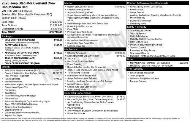 Used 2020 Jeep Gladiator Overland w/ Safety Group image 3