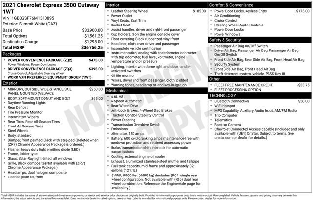 Used 2021 Chevrolet Express 3500 w/ Power Convenience Package RWD image 24
