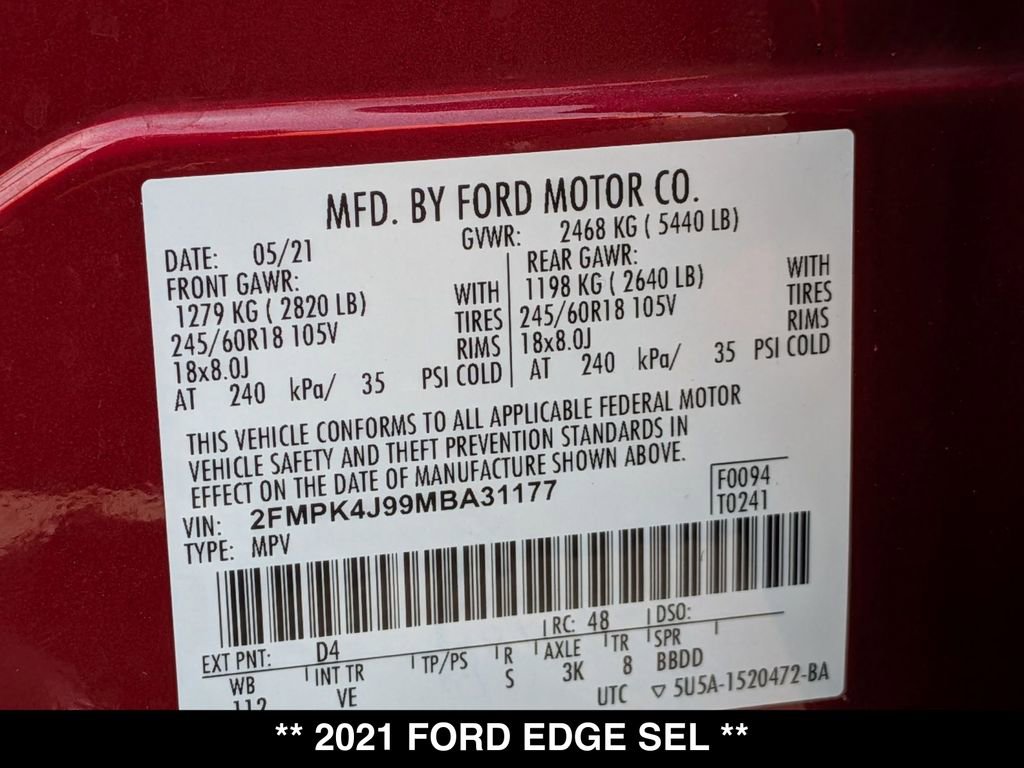 Used 2021 Ford Edge SEL w/ Convenience Package AWD/4WD image 30