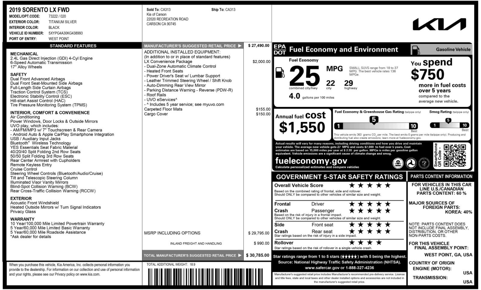 Used 2019 Kia Sorento LX w/ LX Convenience Package image 52
