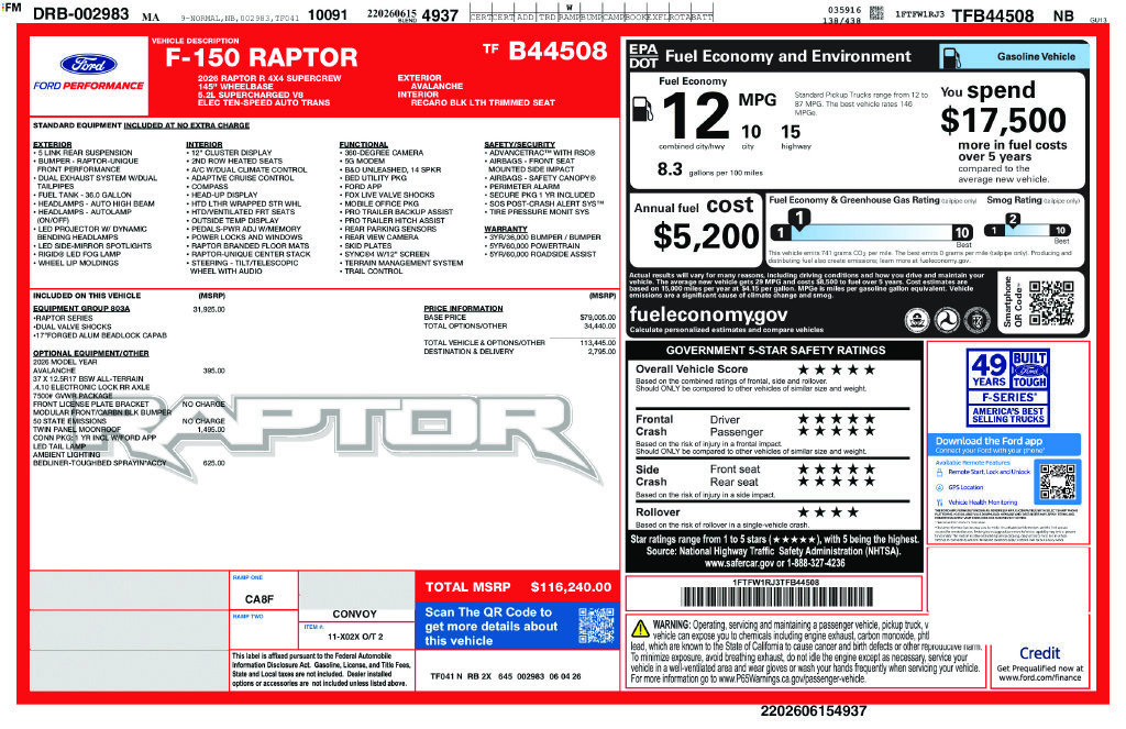 New 2026 Ford F150 Raptor w/ Equipment Group 803A Raptor R AWD/4WD image 2