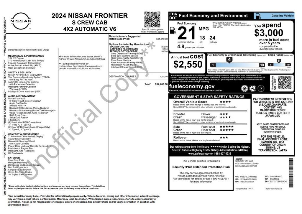 Used 2024 Nissan Frontier S w/ Technology Package RWD image 4