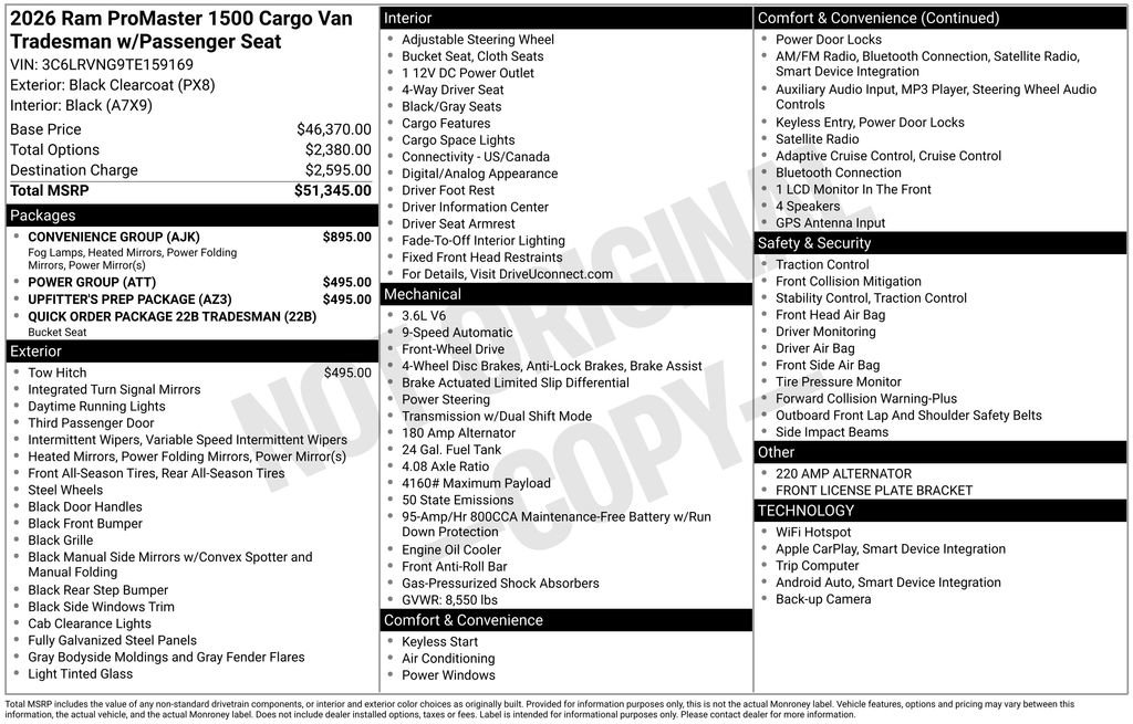 New 2026 RAM ProMaster 1500 w/ Convenience Group FWD image 29