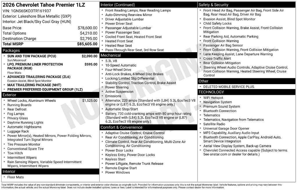 Used 2026 Chevrolet Tahoe Premier w/ Sun And Tow Package AWD/4WD image 9
