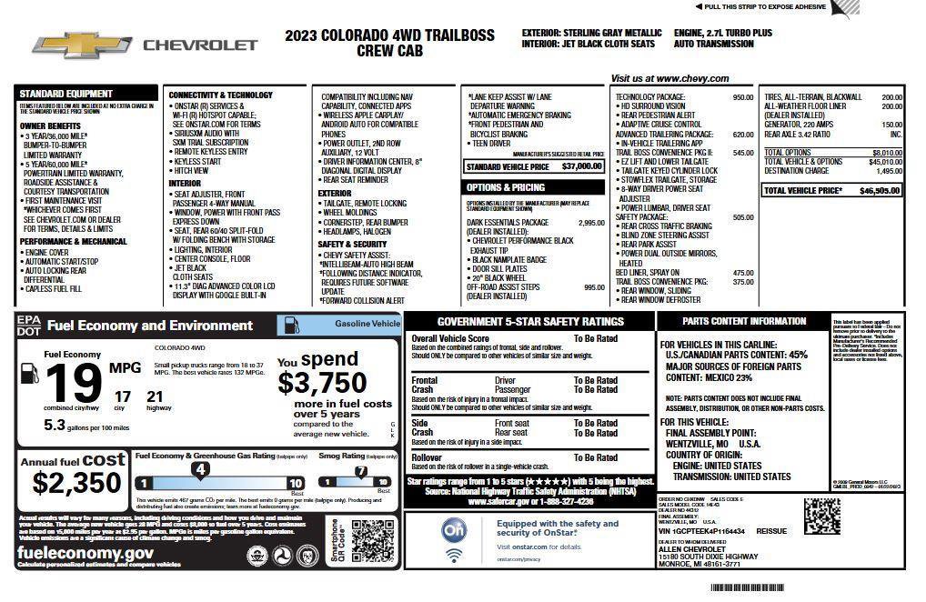 Used 2023 Chevrolet Colorado Trail Boss w/ LPO, Dark Essentials Package image 7