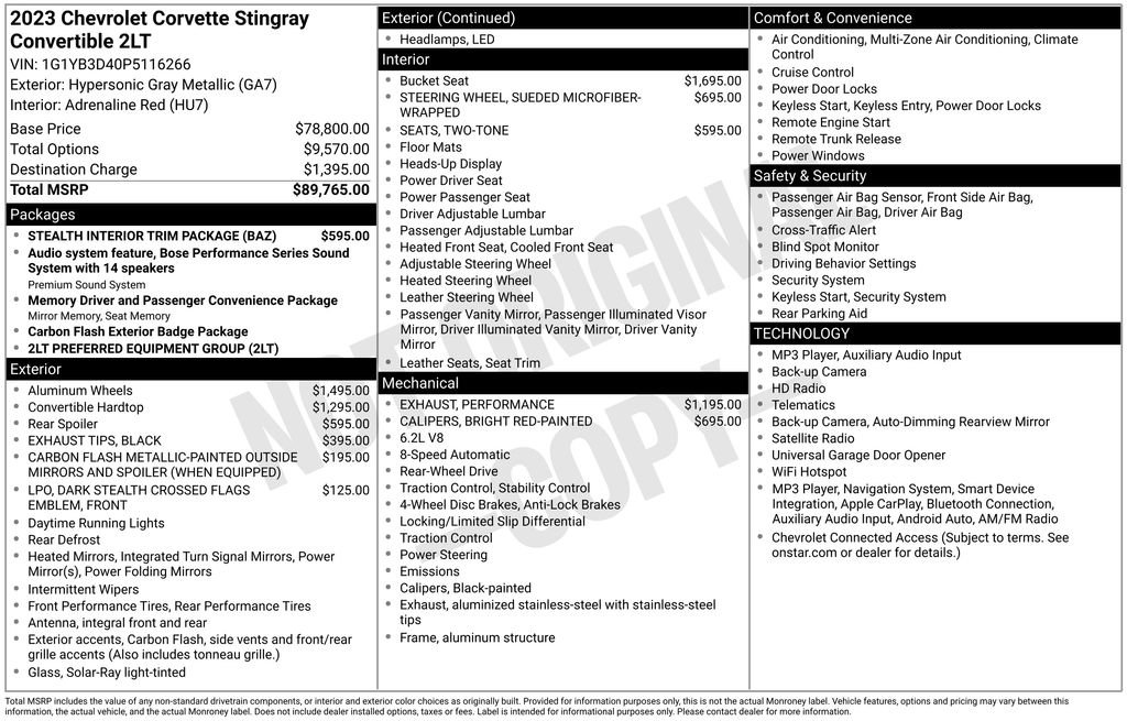 Used 2023 Chevrolet Corvette Stingray Preferred Conv w/ Stealth Interior Trim Package RWD image 29