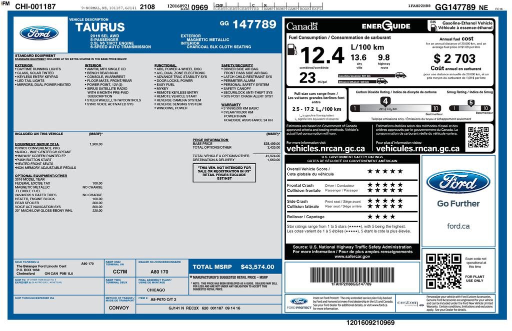 Used 2016 Ford Taurus SEL w/ Equipment Group 201A image 1
