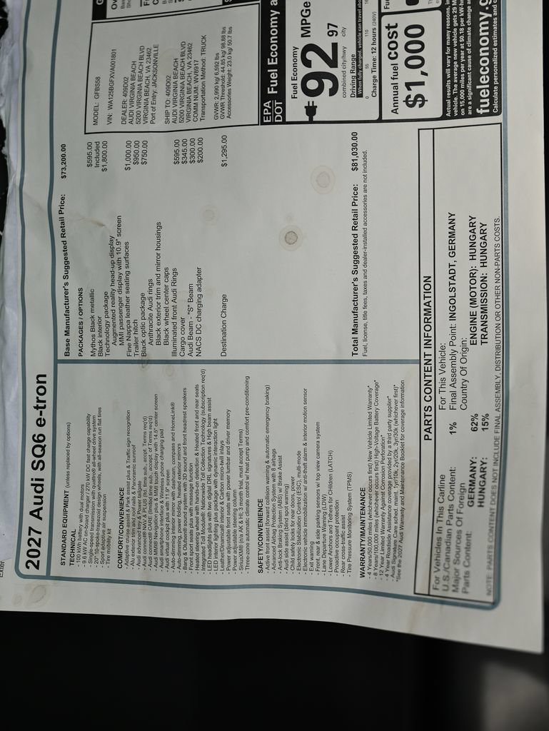 New 2027 Audi SQ6 e-tron Premium Plus AWD/4WD image 25