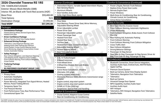 New 2026 Chevrolet Traverse RS FWD image 4